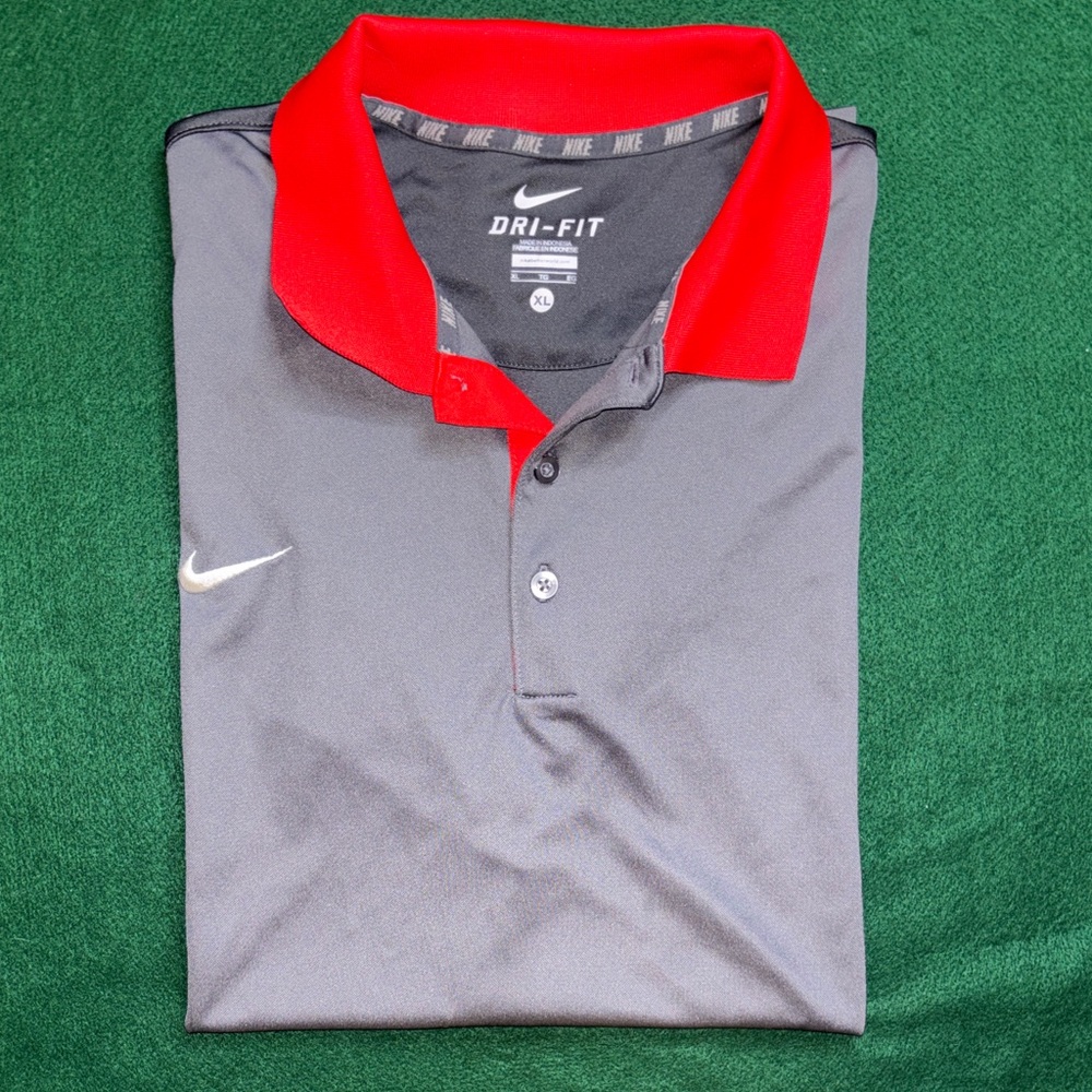 Nike Men's Polo Shirt in Gray and Red